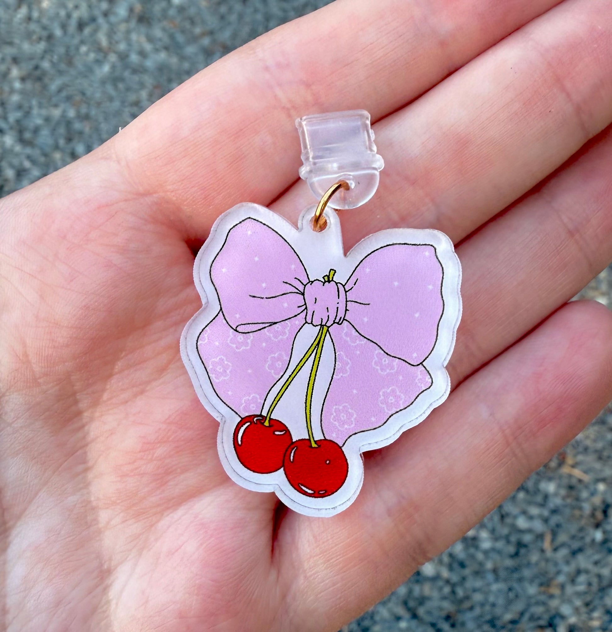 Cherry Bow Kindle Charm Dust Plug – Pastel E-Reader Accessory for Book Lovers