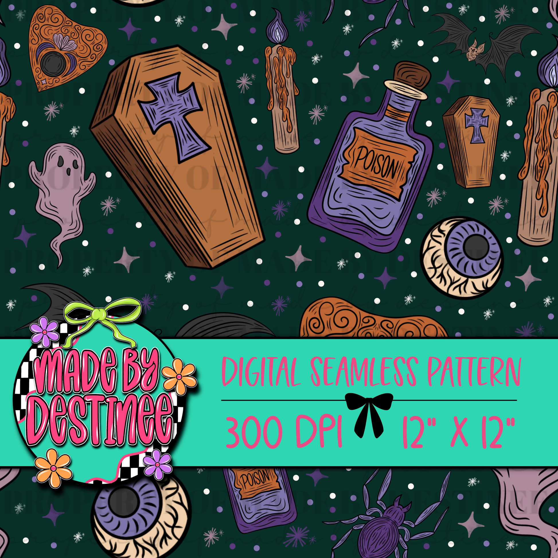 FREEBIE β Spooky Halloween Seamless Pattern | Ghosts, Coffins, Potions & Bats PNG
