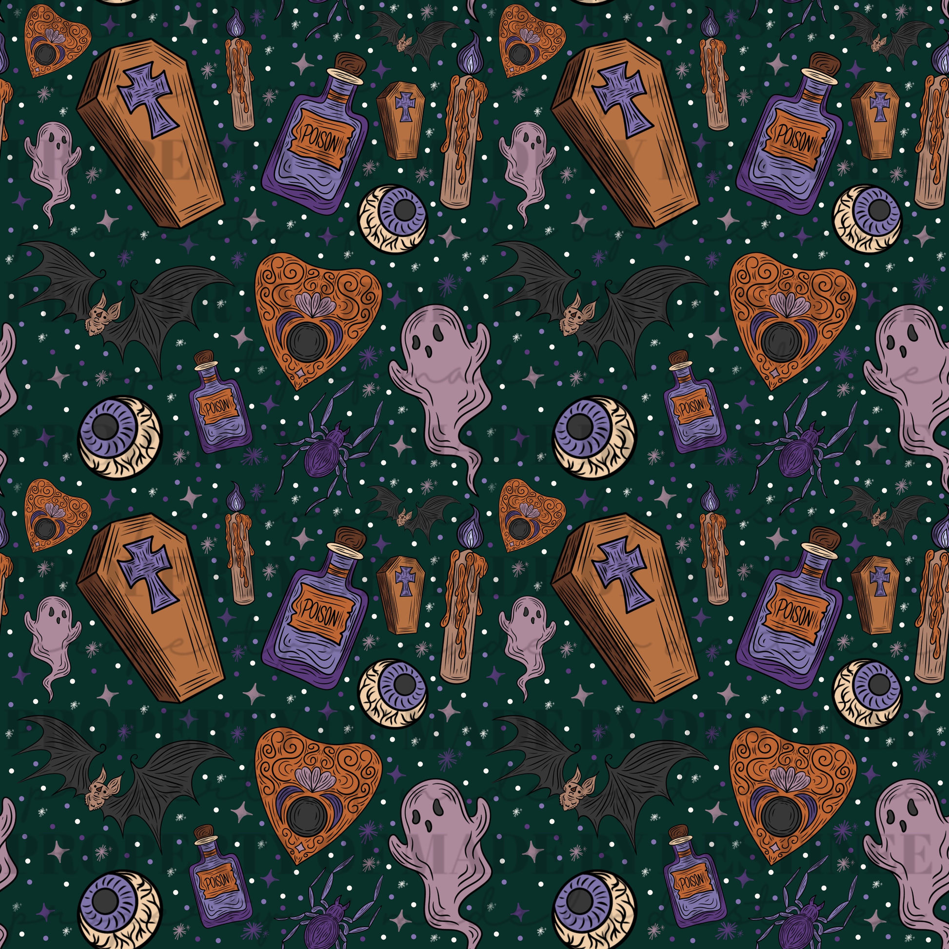 FREEBIE β Spooky Halloween Seamless Pattern | Ghosts, Coffins, Potions & Bats PNG