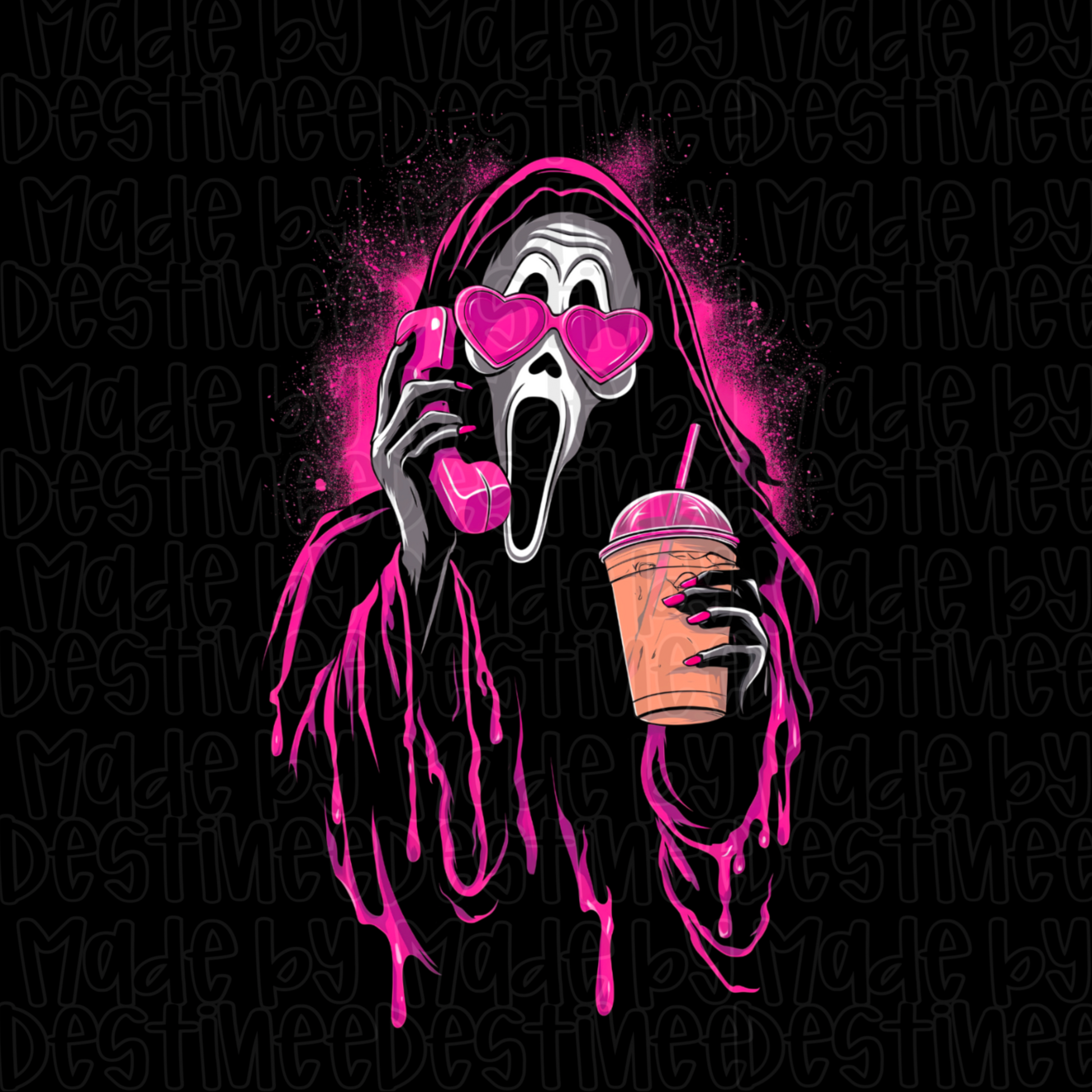 💖 Ghostface Baddie – Pink Horror Girl PNG for Black Backgrounds