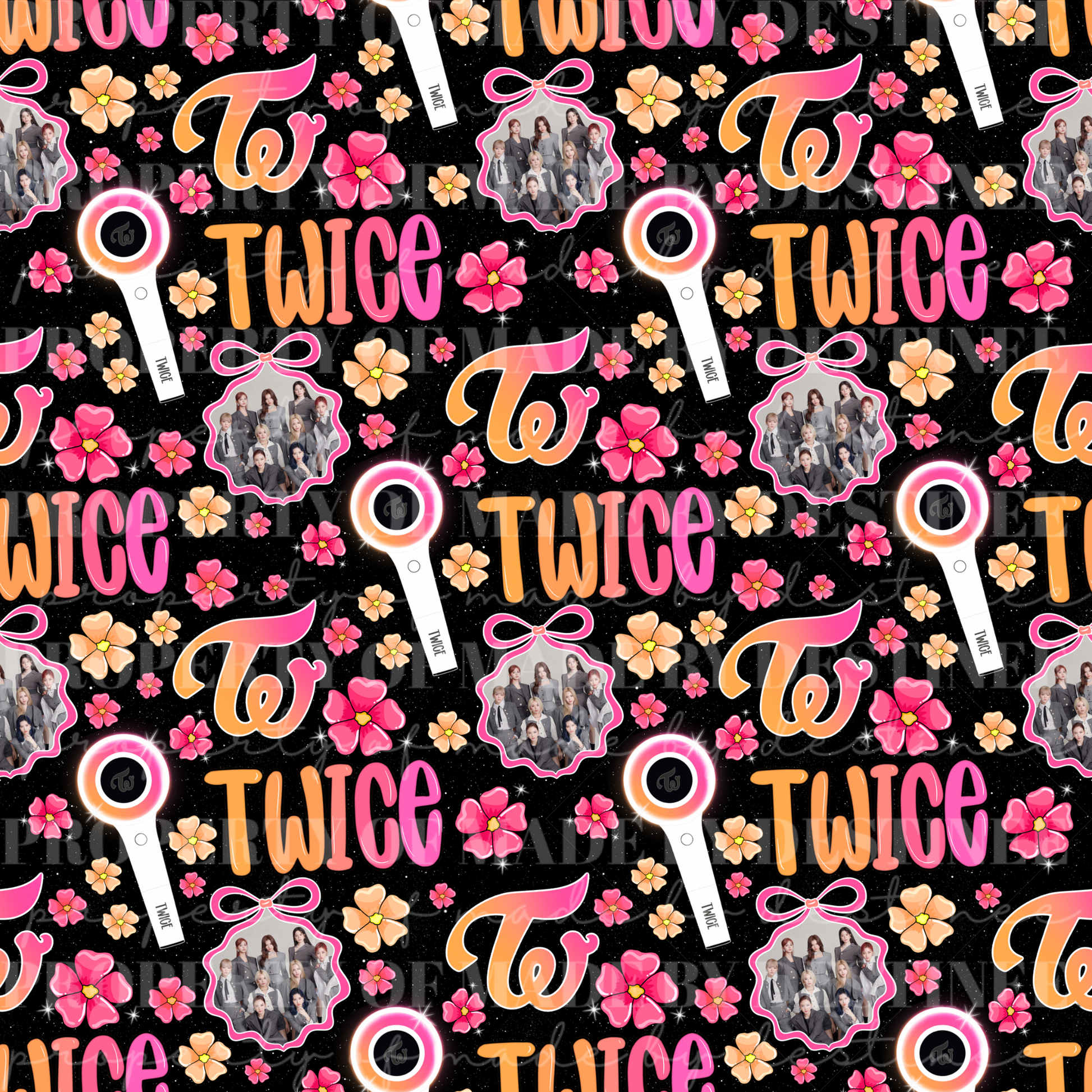 TWICE K-Pop Floral Seamless Pattern | Pink & Orange Lightstick Background