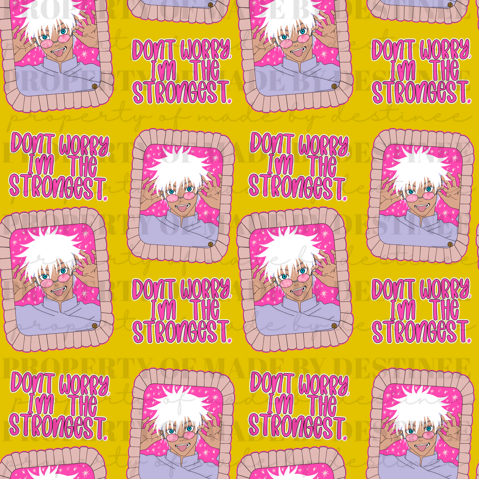 Gojo Satoru Seamless Pattern | “Don’t Worry I’m the Strongest” Anime Pink Kawaii Design