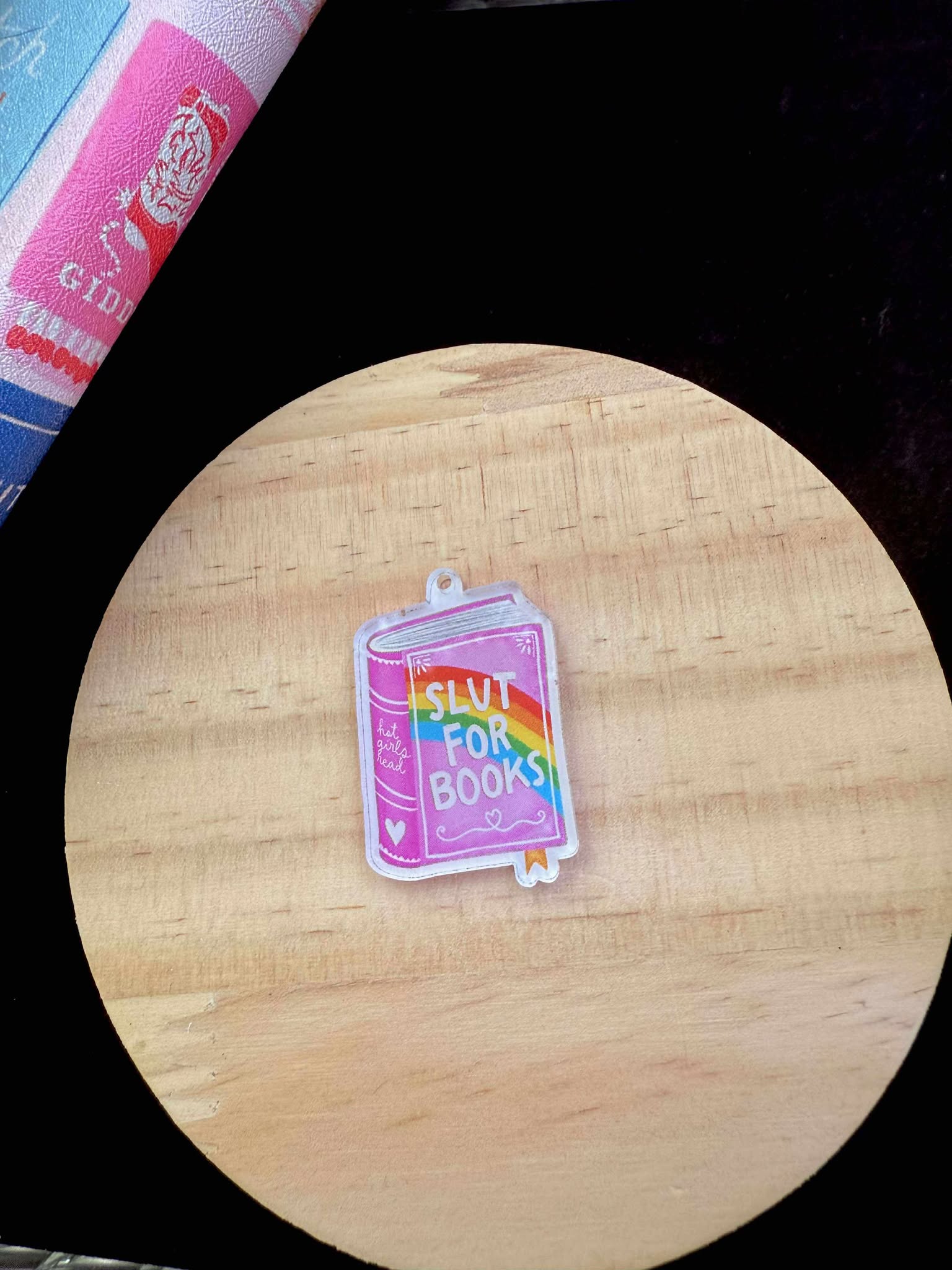 “Slut For Books” Dust Plug Charm – With Keyring & Clasp (iPhone, USB-C, Micro USB)