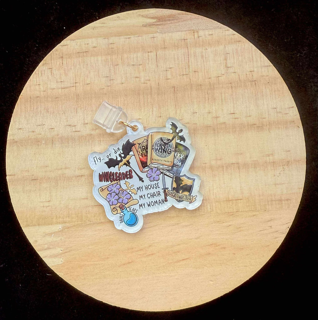 “Fly or Die” Fourth Wing Collage Dust Plug Charm – With Keyring & Clasp (iPhone, USB-C, Micro USB)