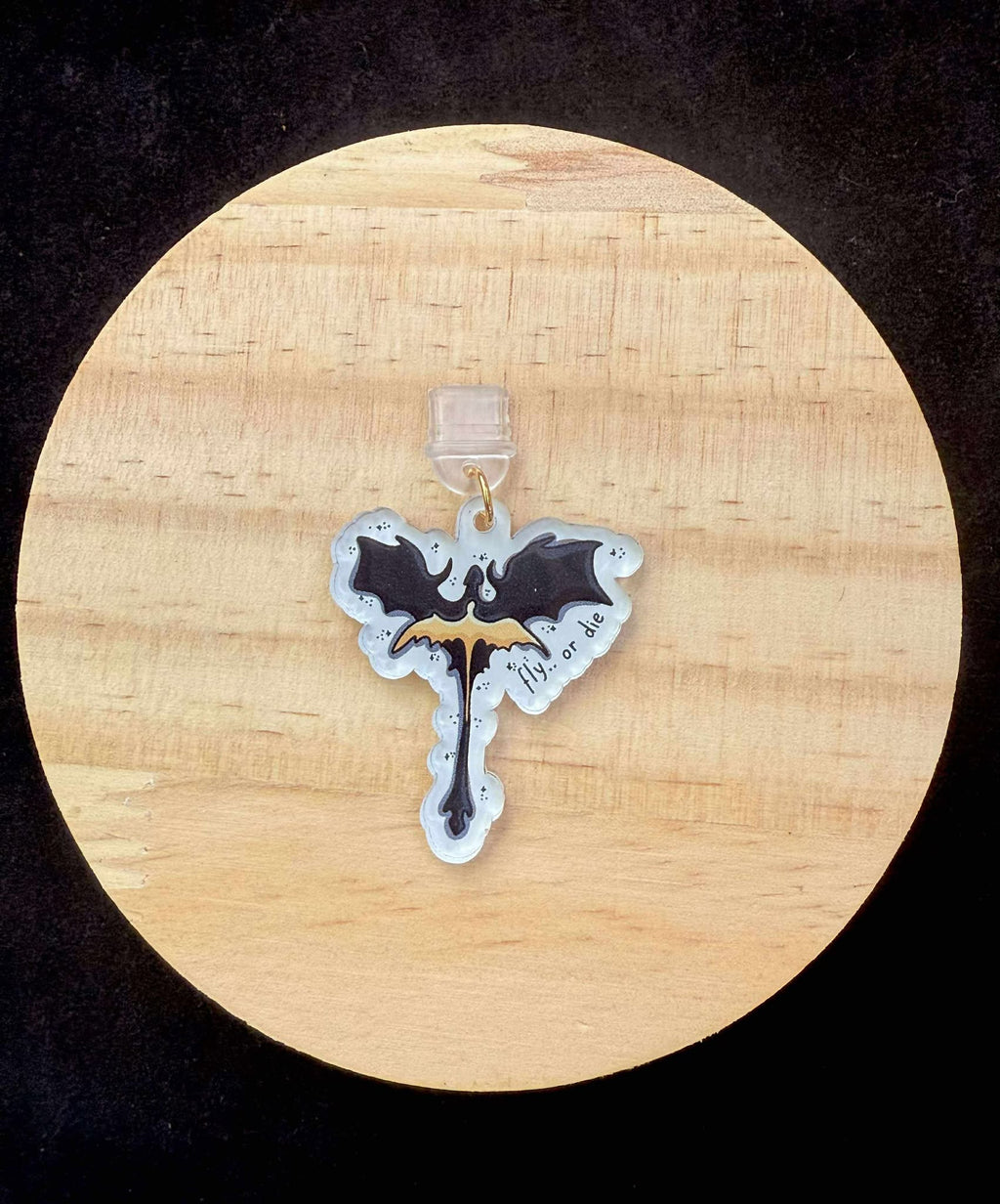 “Fly or Die” Dragon Dust Plug Charm – Fourth Wing Inspired – With Keyring & Clasp (iPhone, USB-C, Micro USB)