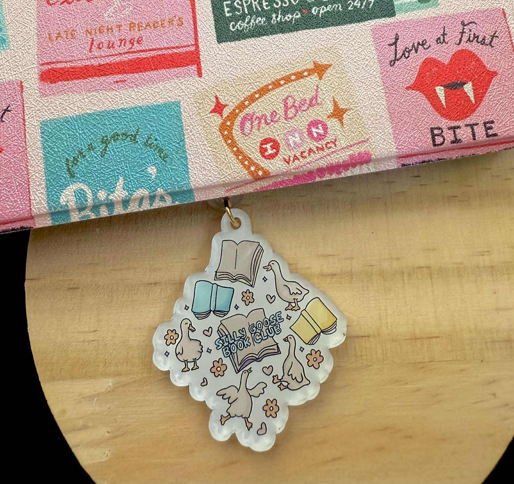 “Silly Goose Book Club” Dust Plug Charm – With Keyring & Clasp (iPhone, USB-C, Micro USB)