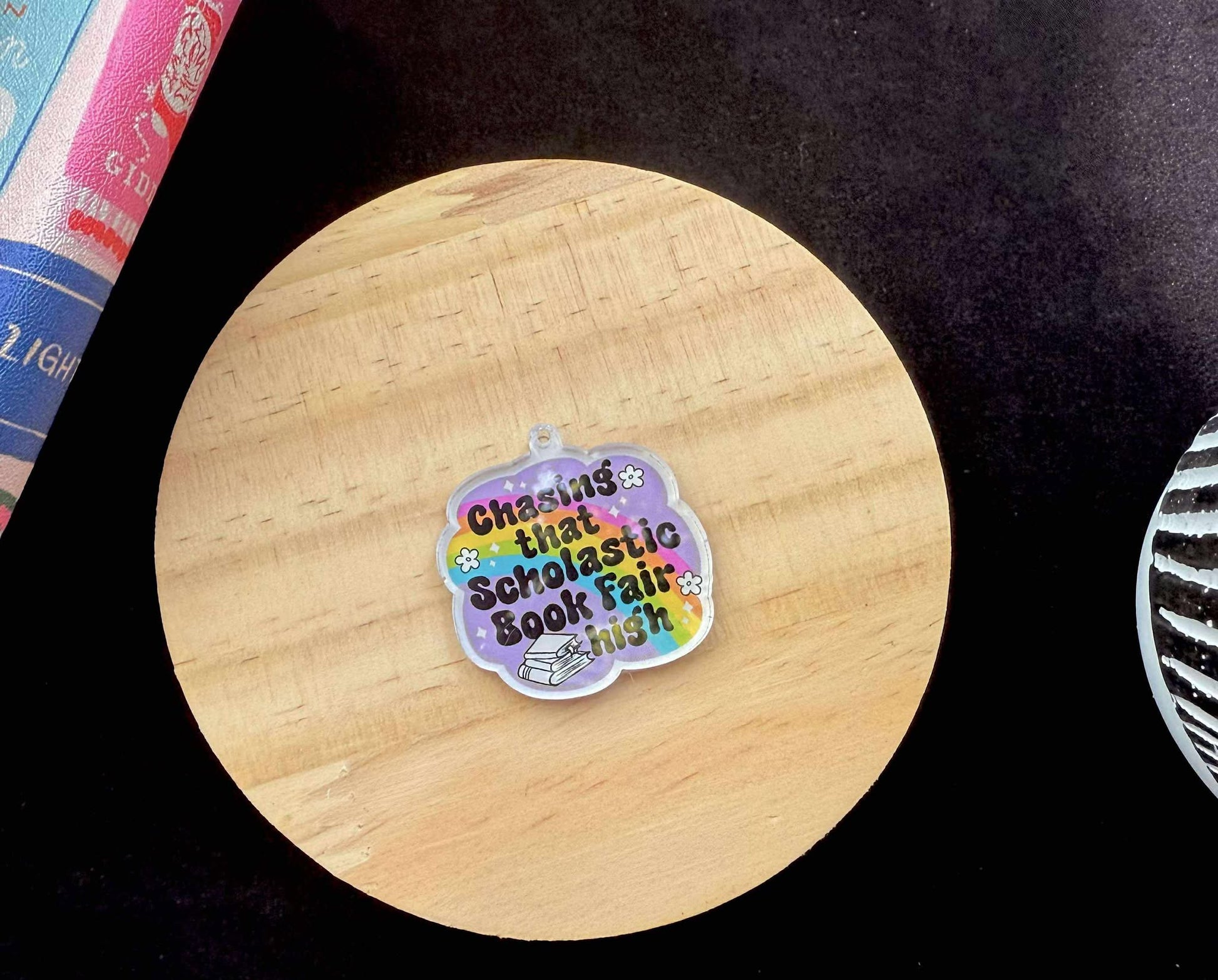 “Chasing That Scholastic Book Fair High” Dust Plug Charm – With Keyring & Clasp (iPhone, USB-C, Micro USB)