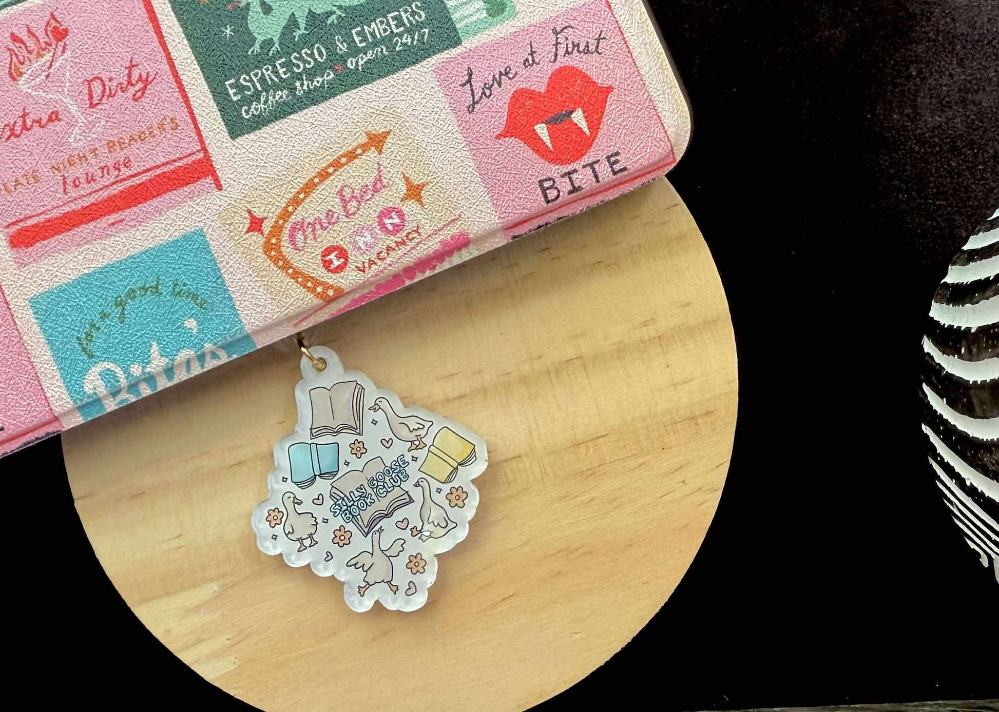 “Silly Goose Book Club” Dust Plug Charm – With Keyring & Clasp (iPhone, USB-C, Micro USB)