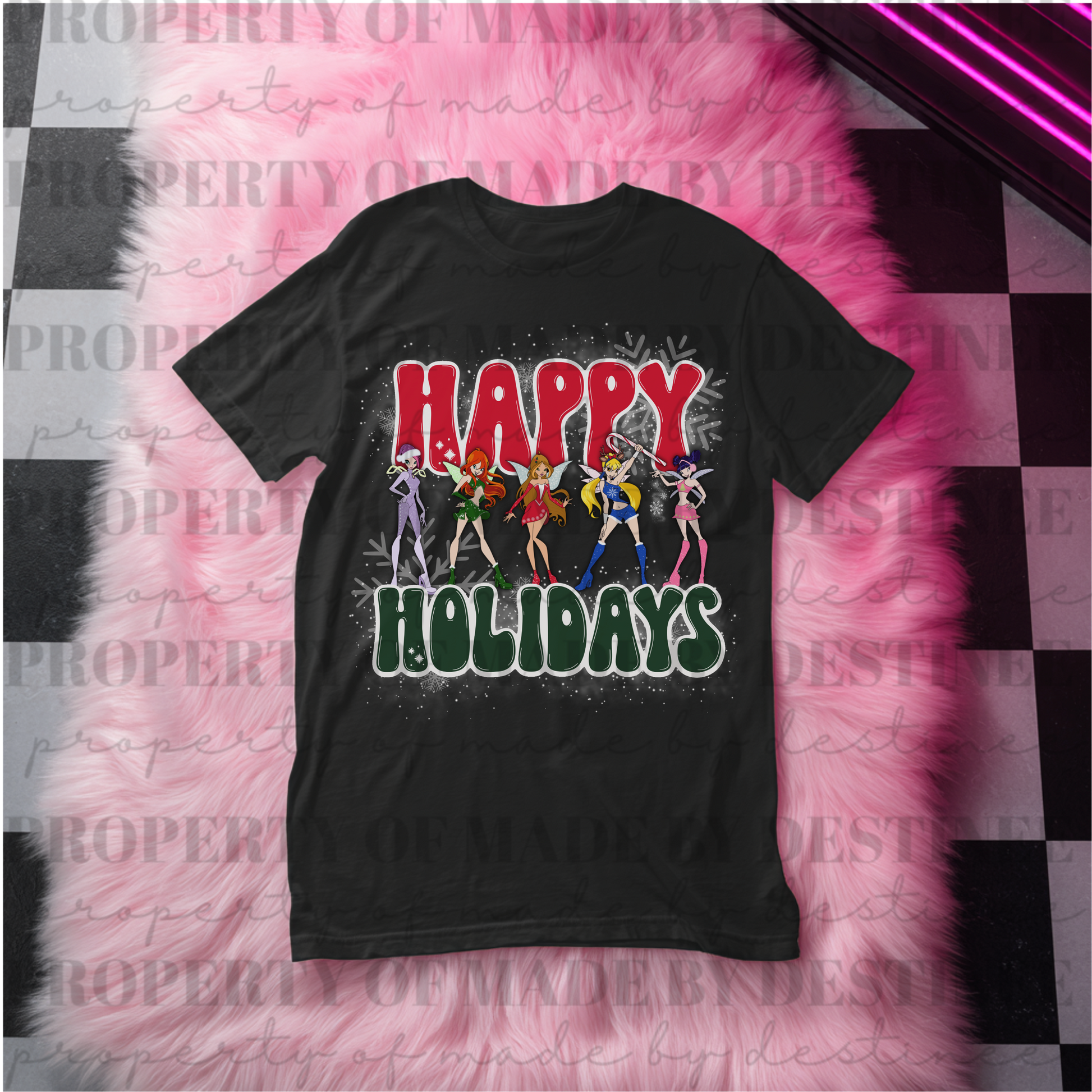Winx Club “Happy Holidays” Retro Christmas PNG | Festive Character Design for Tees, DTF & Sublimation | Made by Destinee x Ditsy Gal Designs