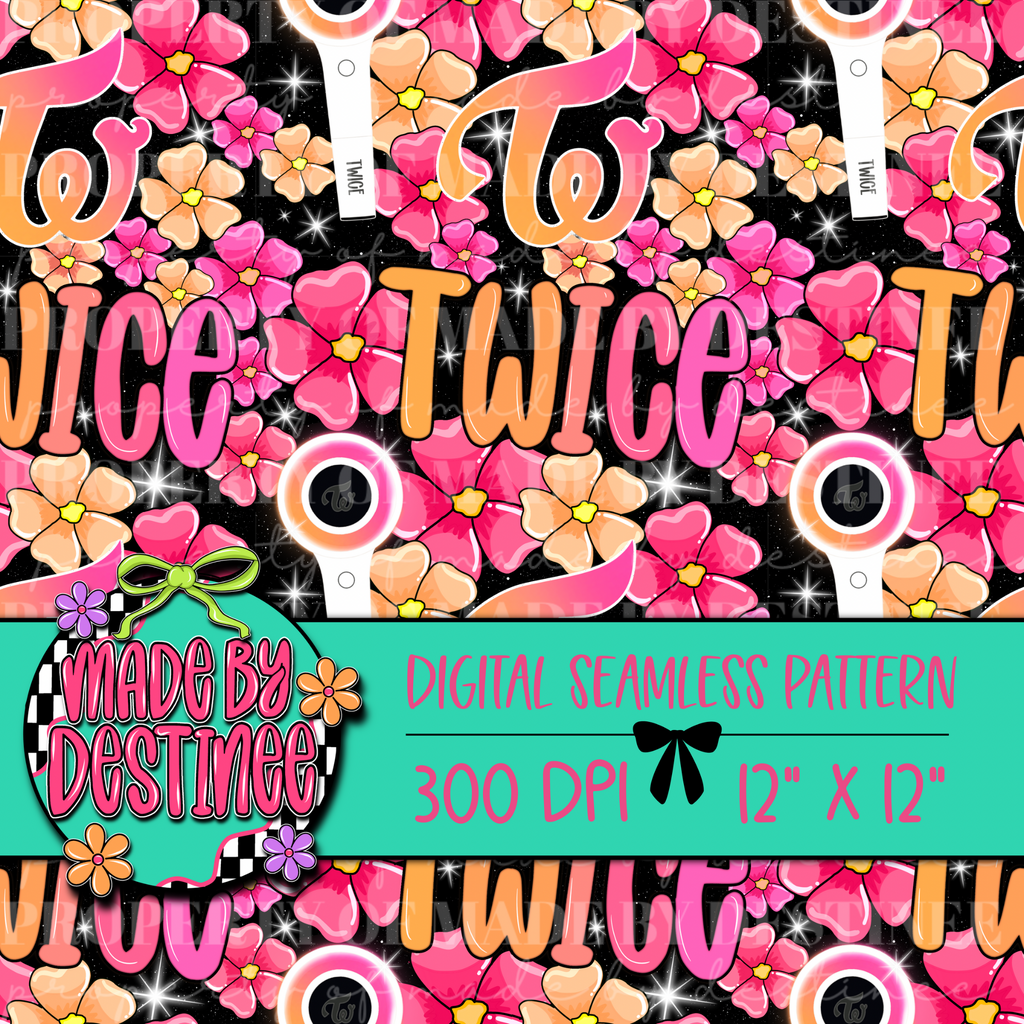 TWICE K-Pop Seamless Pattern | Pink & Orange Floral Lightstick Fan Art Background
