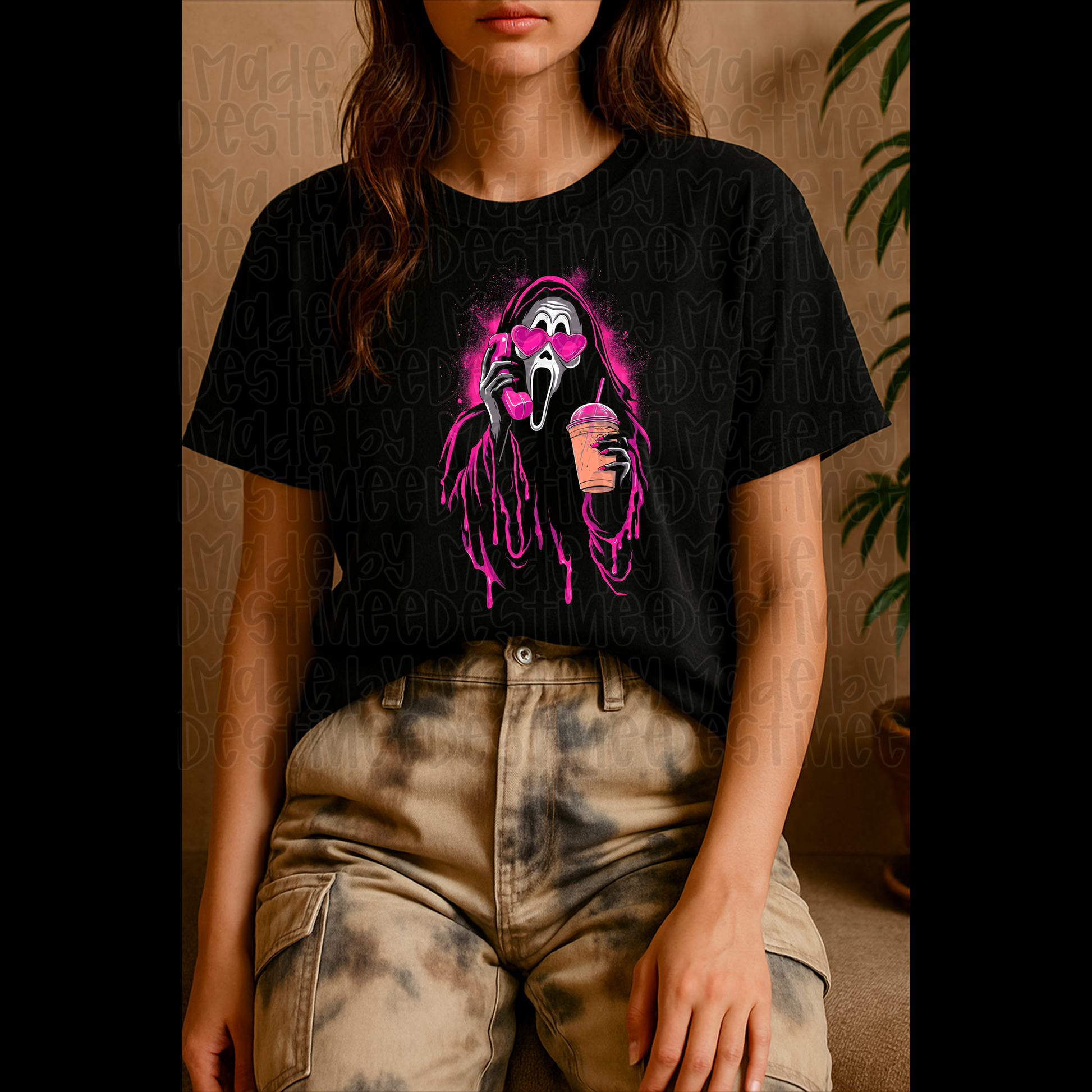 💖 Ghostface Baddie – Pink Horror Girl PNG for Black Backgrounds