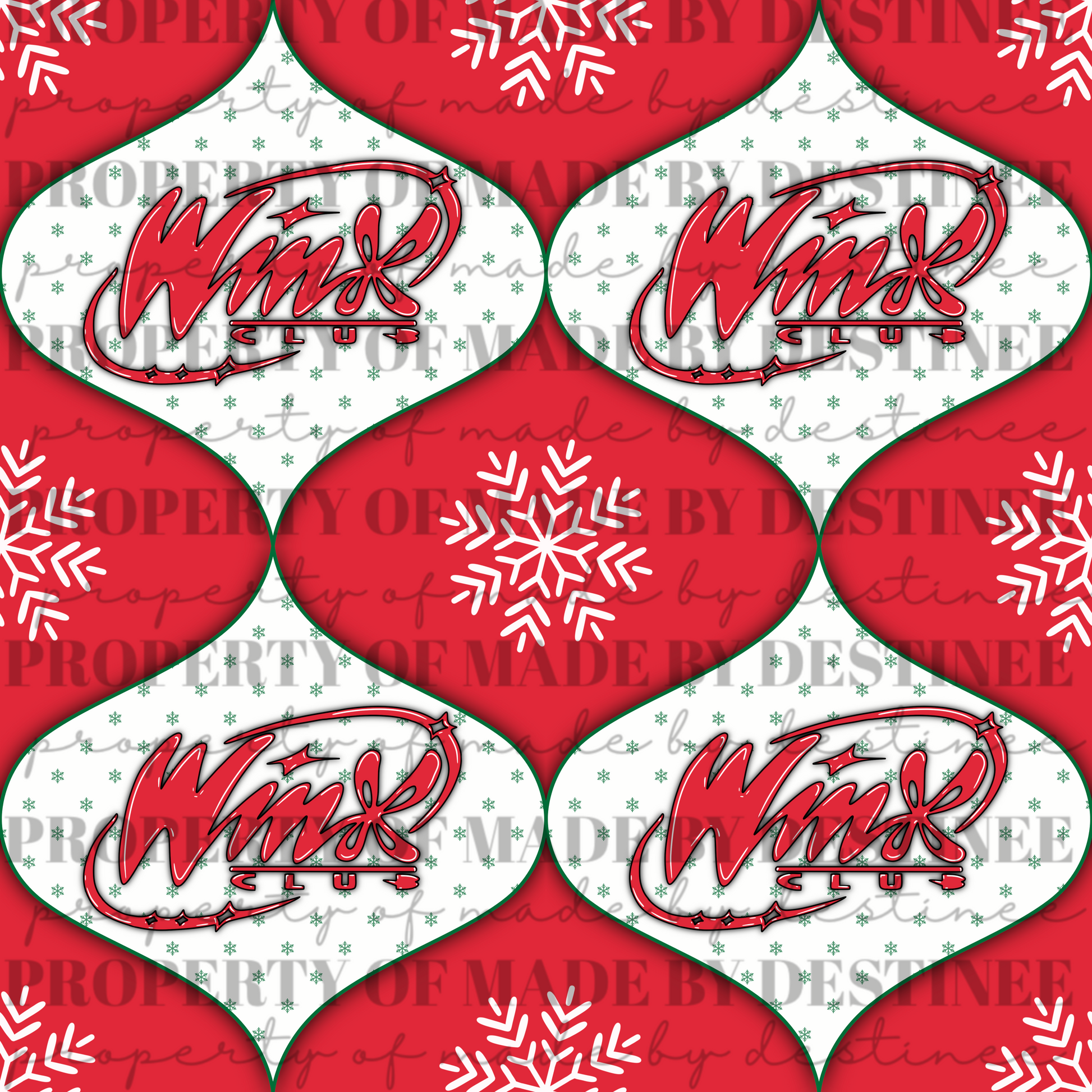 🎄 Winx Club Ornament Snowflake Seamless Pattern | Retro Holiday Digital Background PNG | Made by Destinee x Ditsy Gal Designs