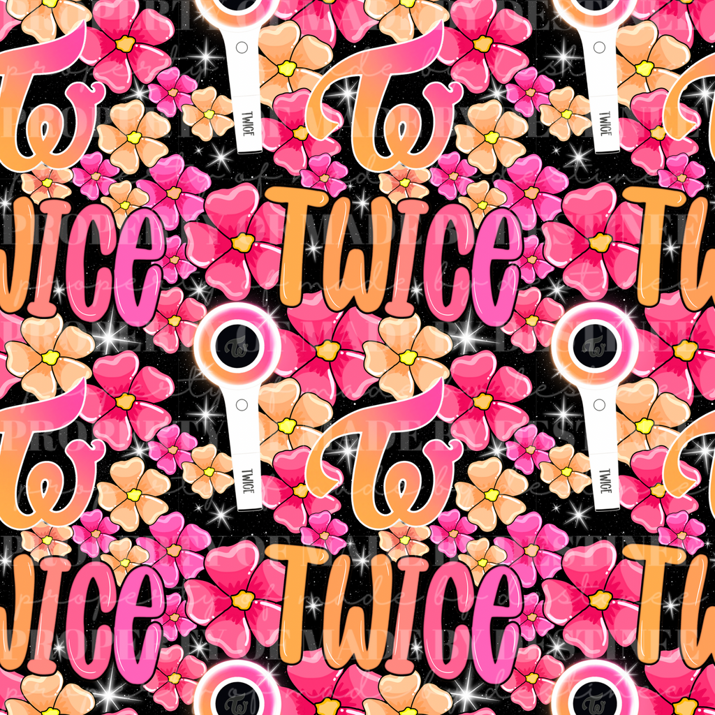 TWICE K-Pop Seamless Pattern | Pink & Orange Floral Lightstick Fan Art Background