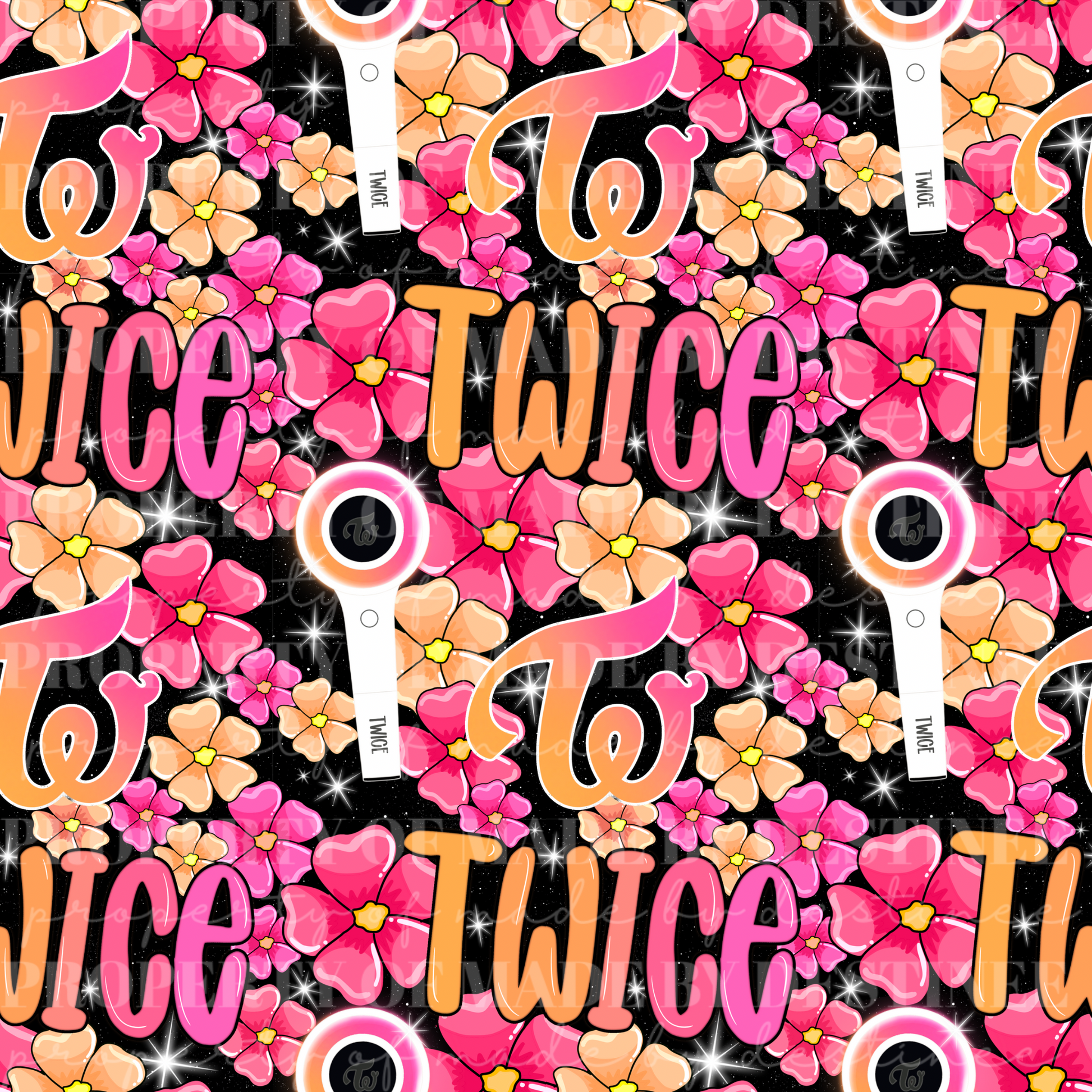 TWICE K-Pop Seamless Pattern | Pink & Orange Floral Lightstick Fan Art Background