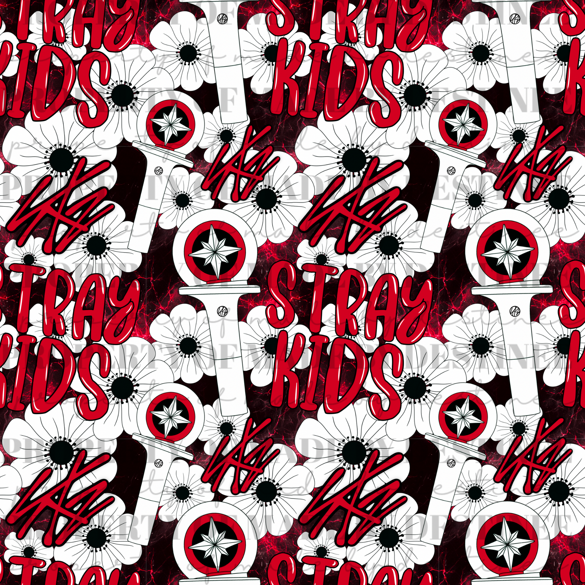Stray Kids K-Pop Seamless Pattern | Red & White Floral Lightstick Design