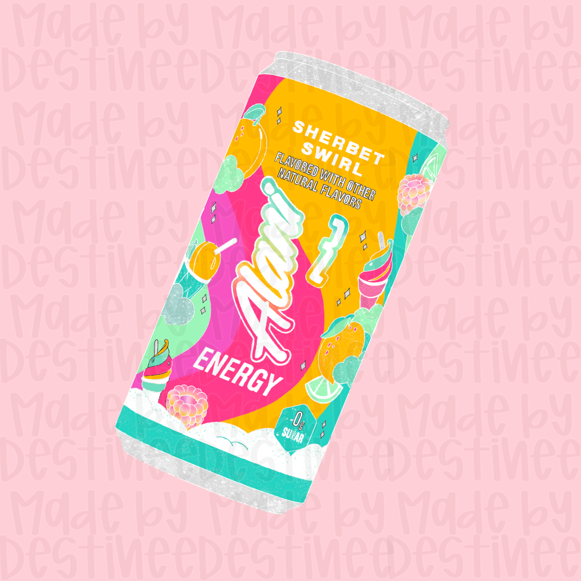 Sherbet Swirl Energy Drink Digital Artwork – Vibrant Retro Alani Can PNG