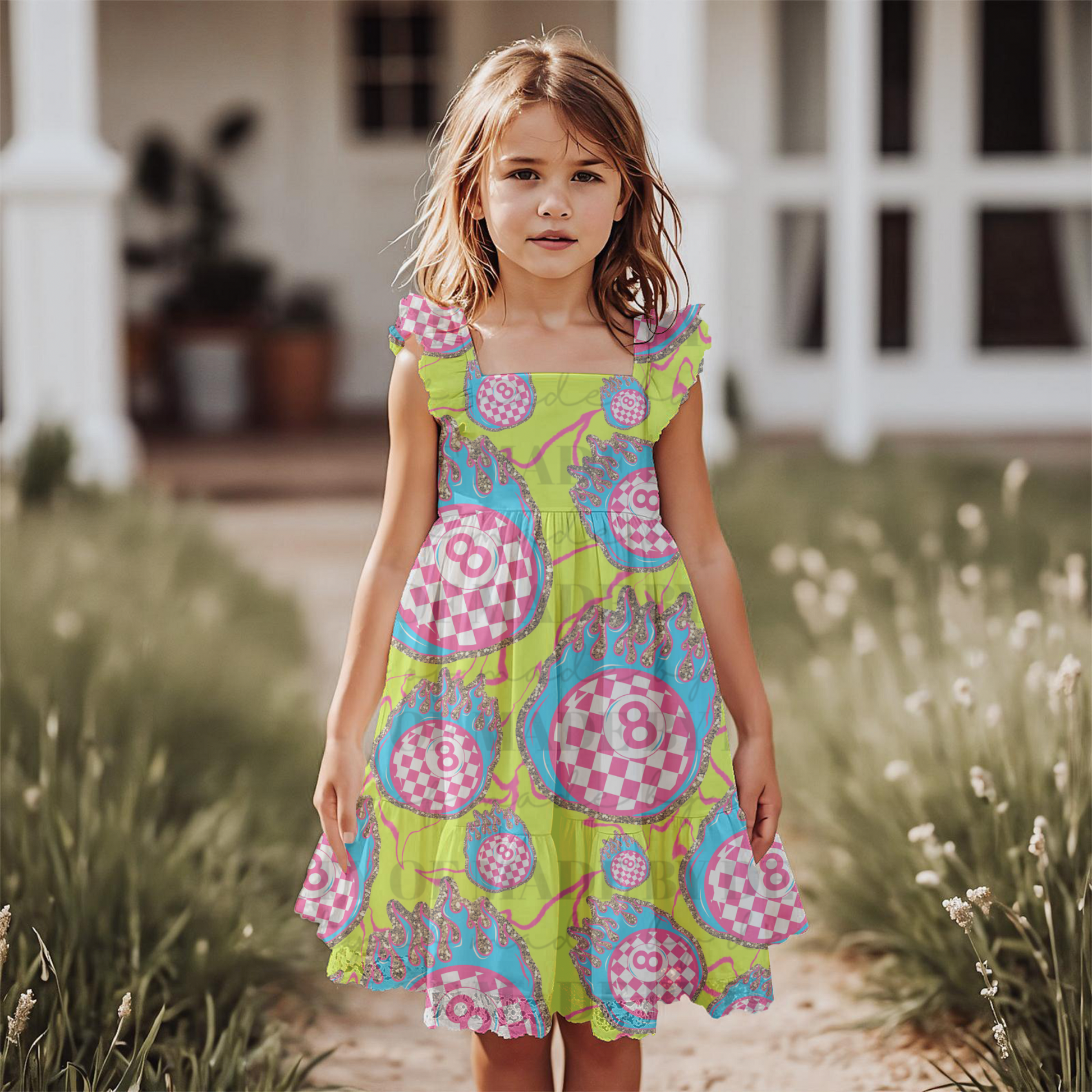 Flaming Checkered 8 Ball Seamless PNG