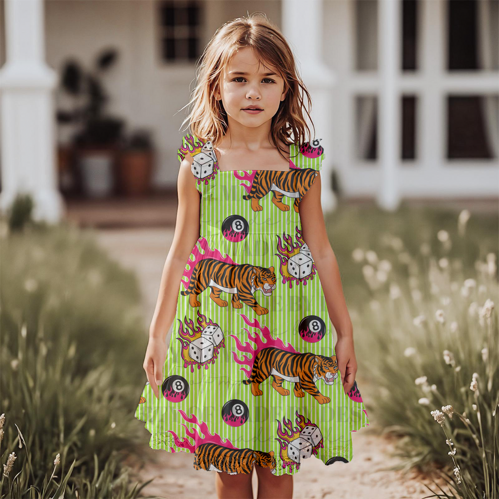 Tiger Dice & 8 Ball Flames Seamless PNG