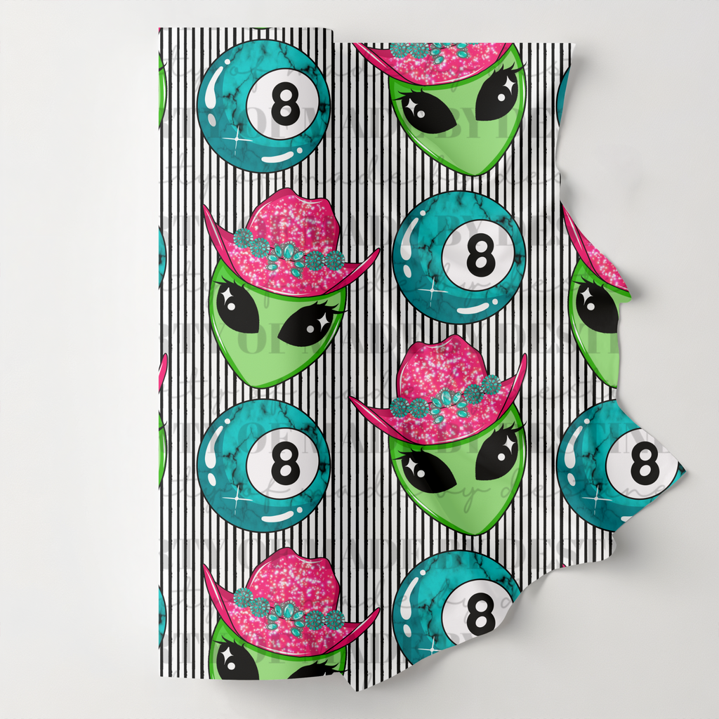 Cowgirl Alien & 8 Ball Seamless PNG