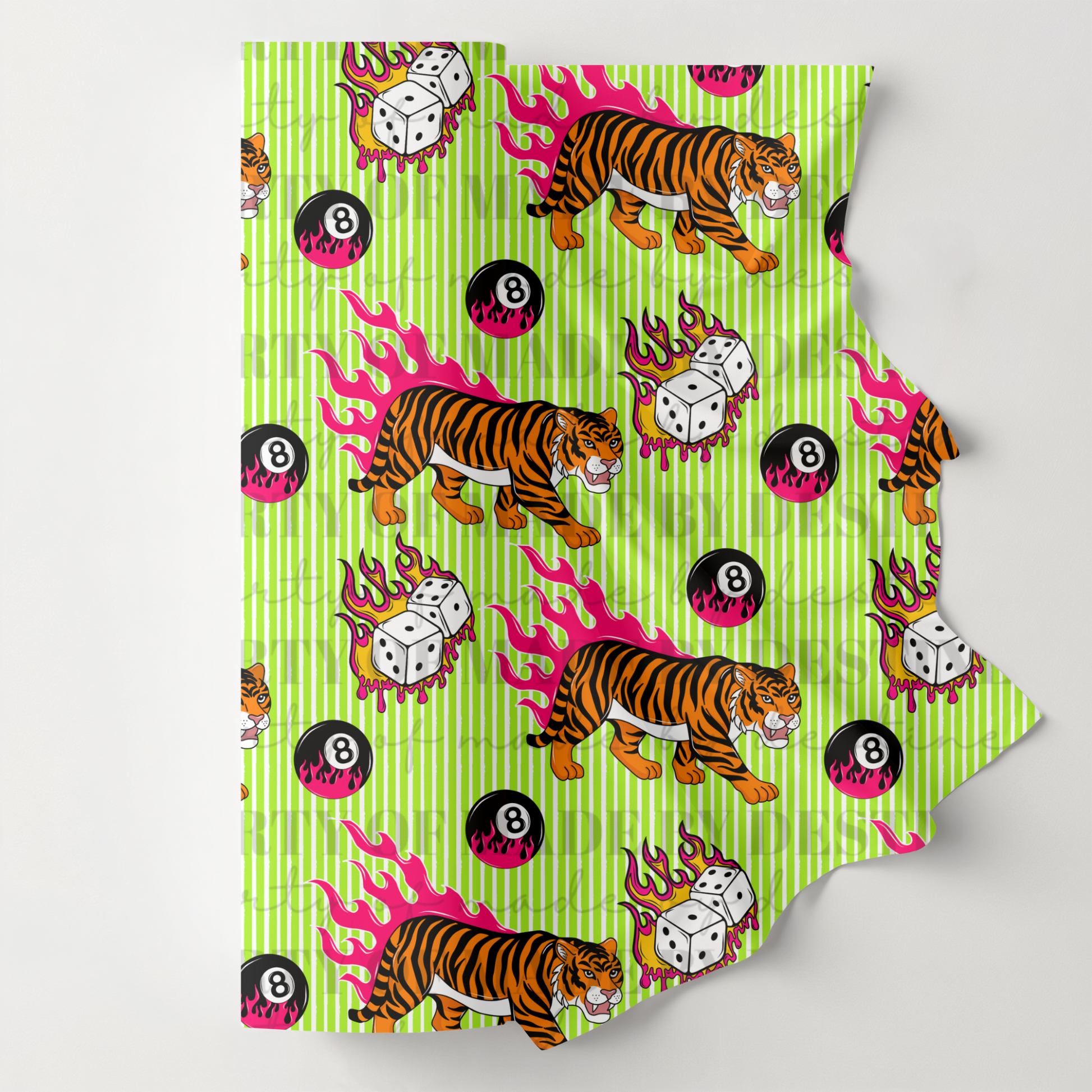 Tiger Dice & 8 Ball Flames Seamless PNG