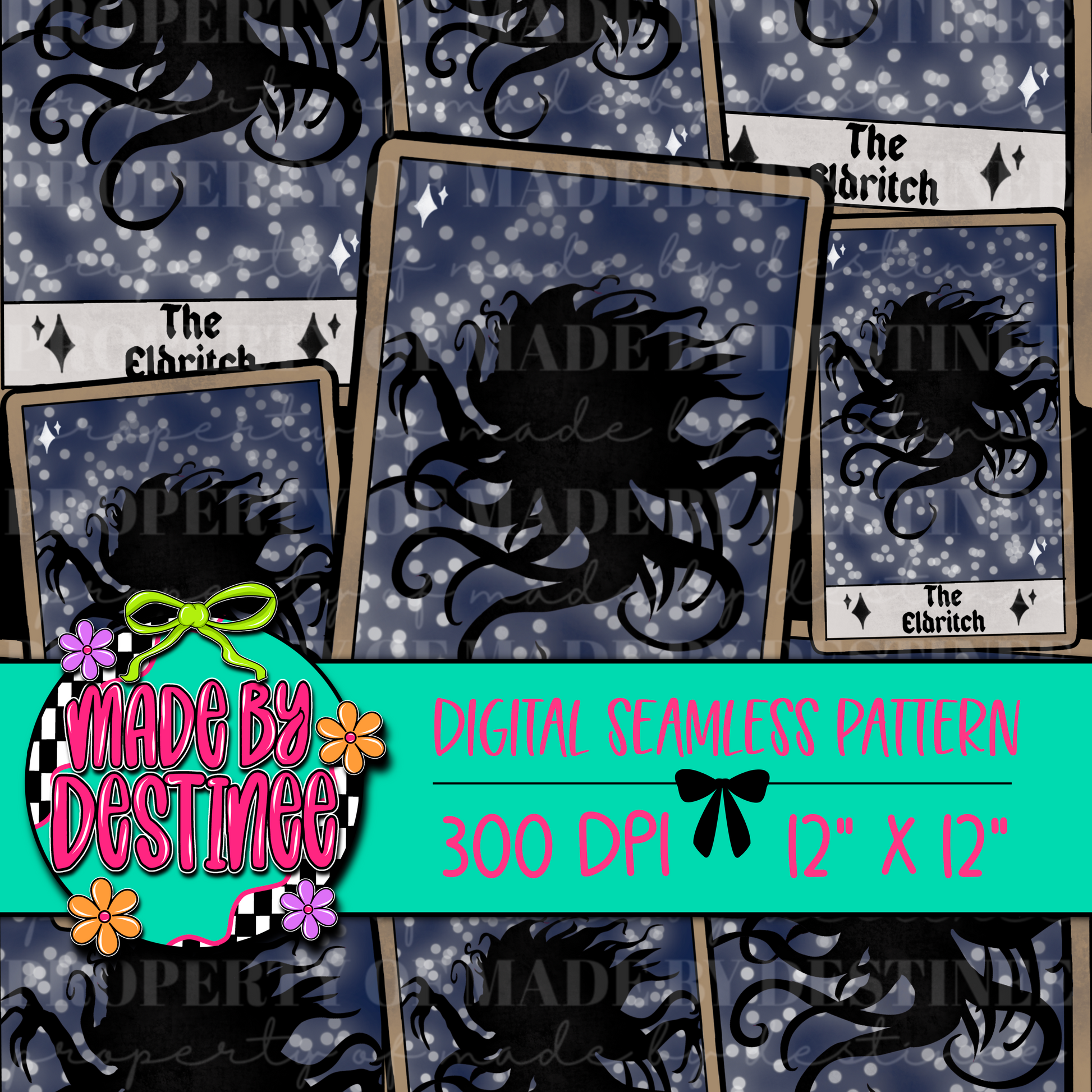 The Eldritch Tarot Card Seamless Pattern | Spooky Dark Digital Design