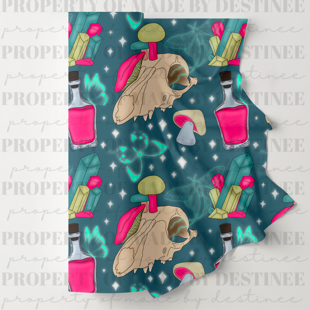 Mystic Skull, Mushroom & Potion Seamless Design