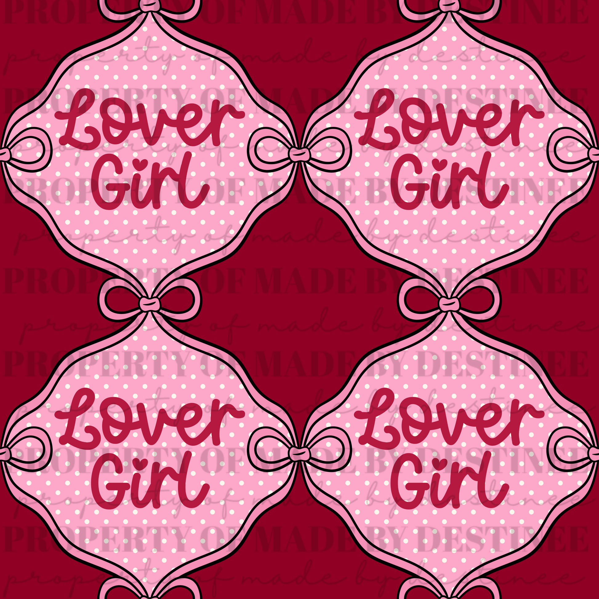 Lover Girl Coquette Seamless Pattern | Pink Bows & Polka Dot Digital Design