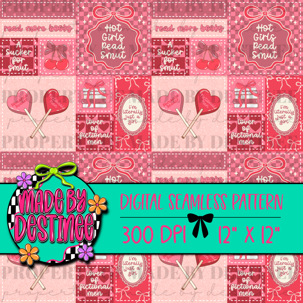 Hot Girls Read Smut Patchwork Seamless PNG – Romance Bookish Coquette Aesthetic