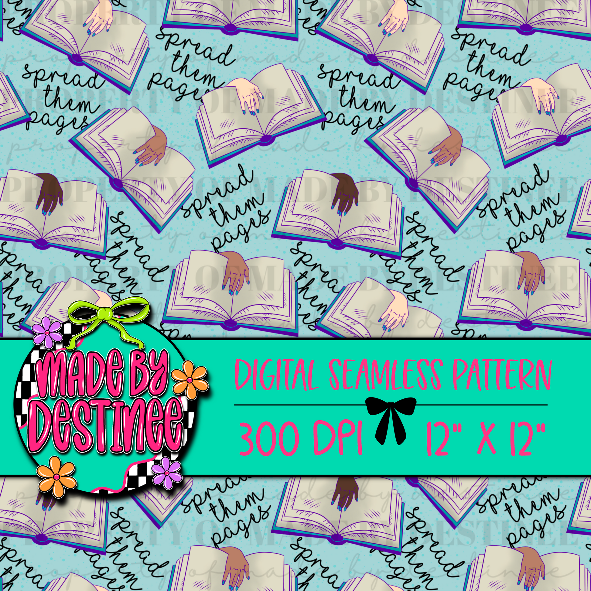 Spread Them Pages Seamless Digital Pattern | 12x12" 300 DPI Book Lover Clipart Background