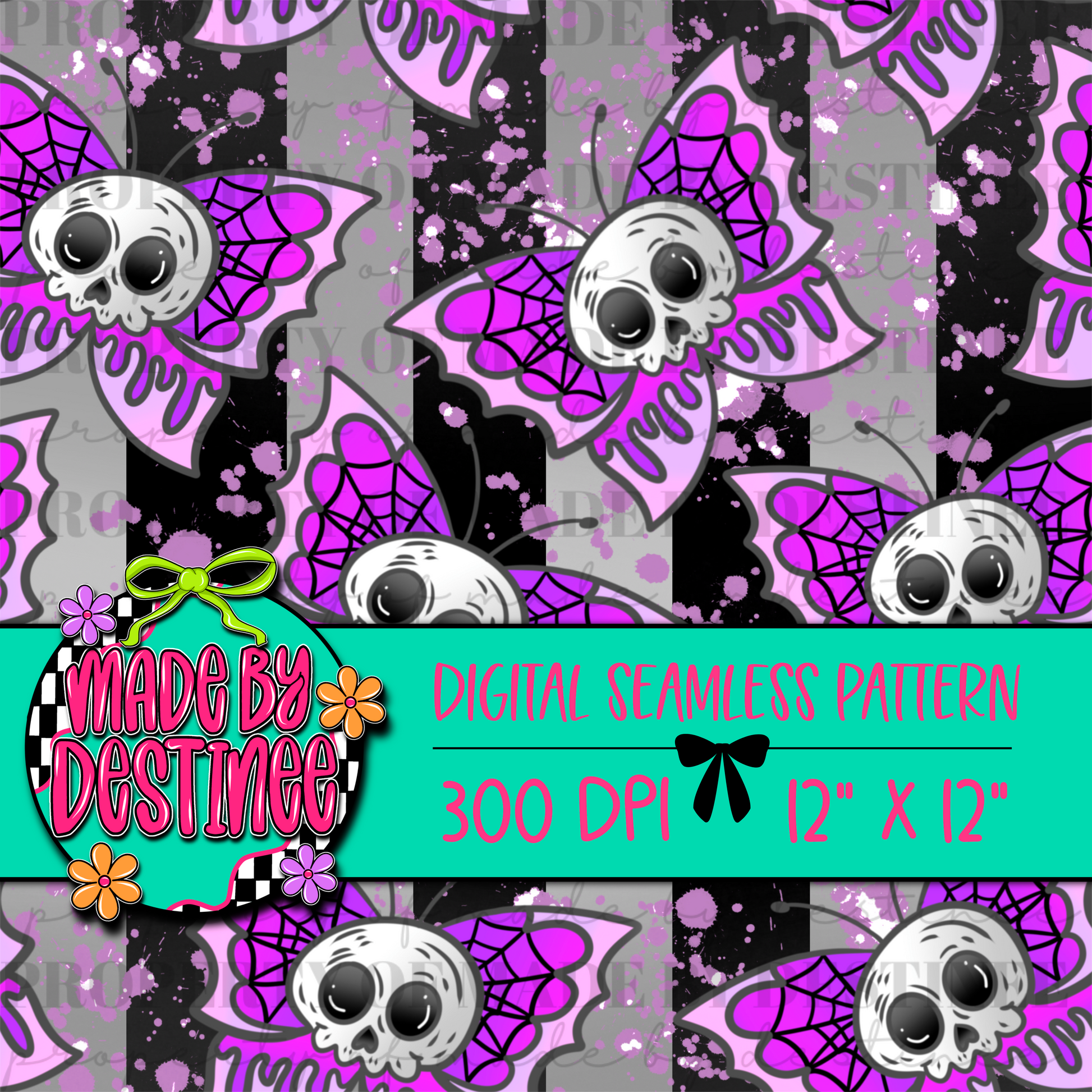 Skull Butterfly Seamless Digital Pattern | 12x12" 300 DPI Creepy Cute Pastel Goth Background