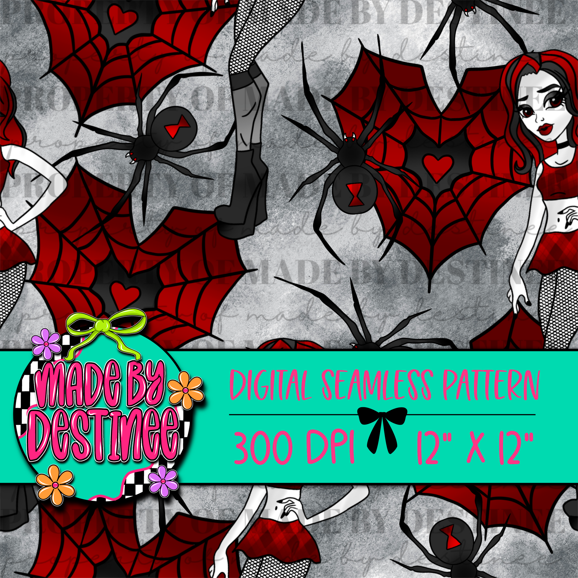 Spider Web Seamless Digital Pattern | Gothic Girl Black Widow PNG