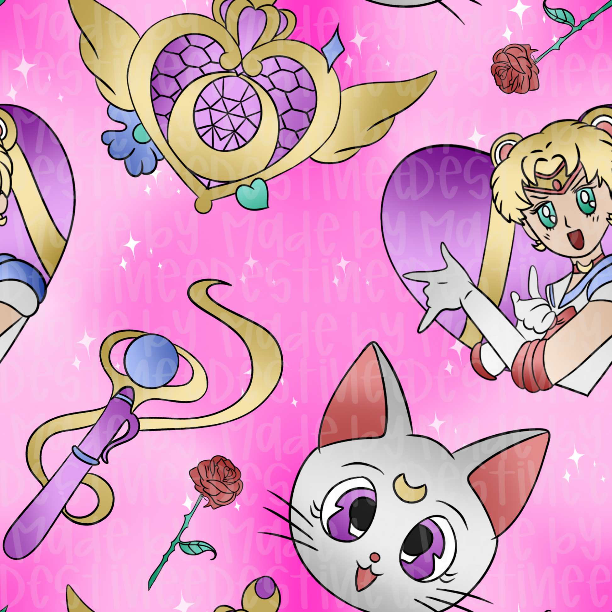 Sailor Moon Seamless Digital Pattern | Pink Magical Girl Design for Crafts & Sublimation
