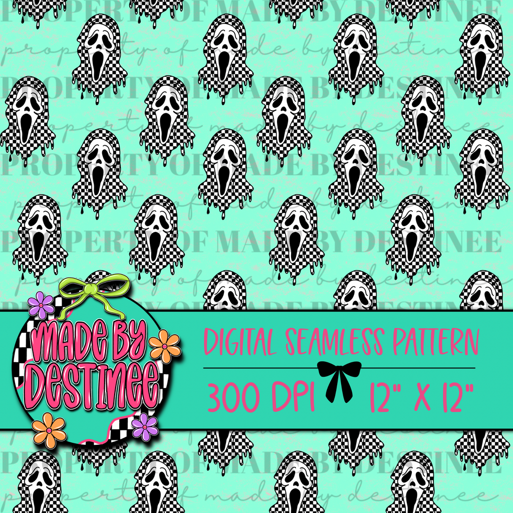 Checkerboard Drippy Ghost Seamless PNG