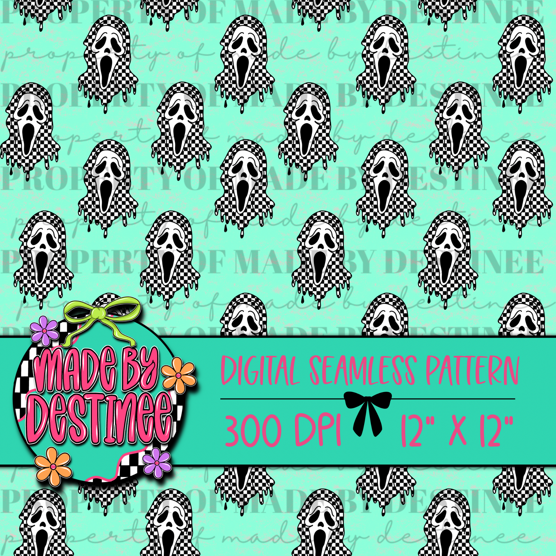 Checkerboard Drippy Ghost Seamless PNG