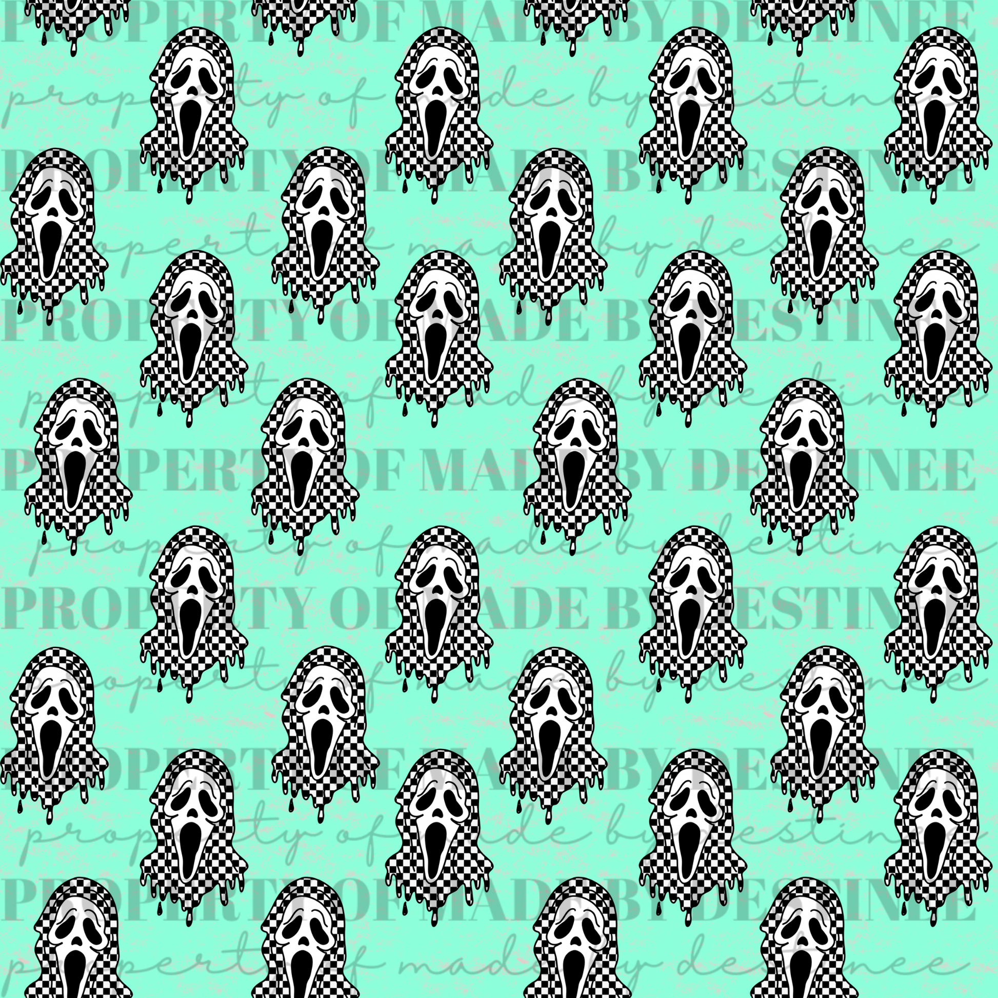 Checkerboard Drippy Ghost Seamless PNG