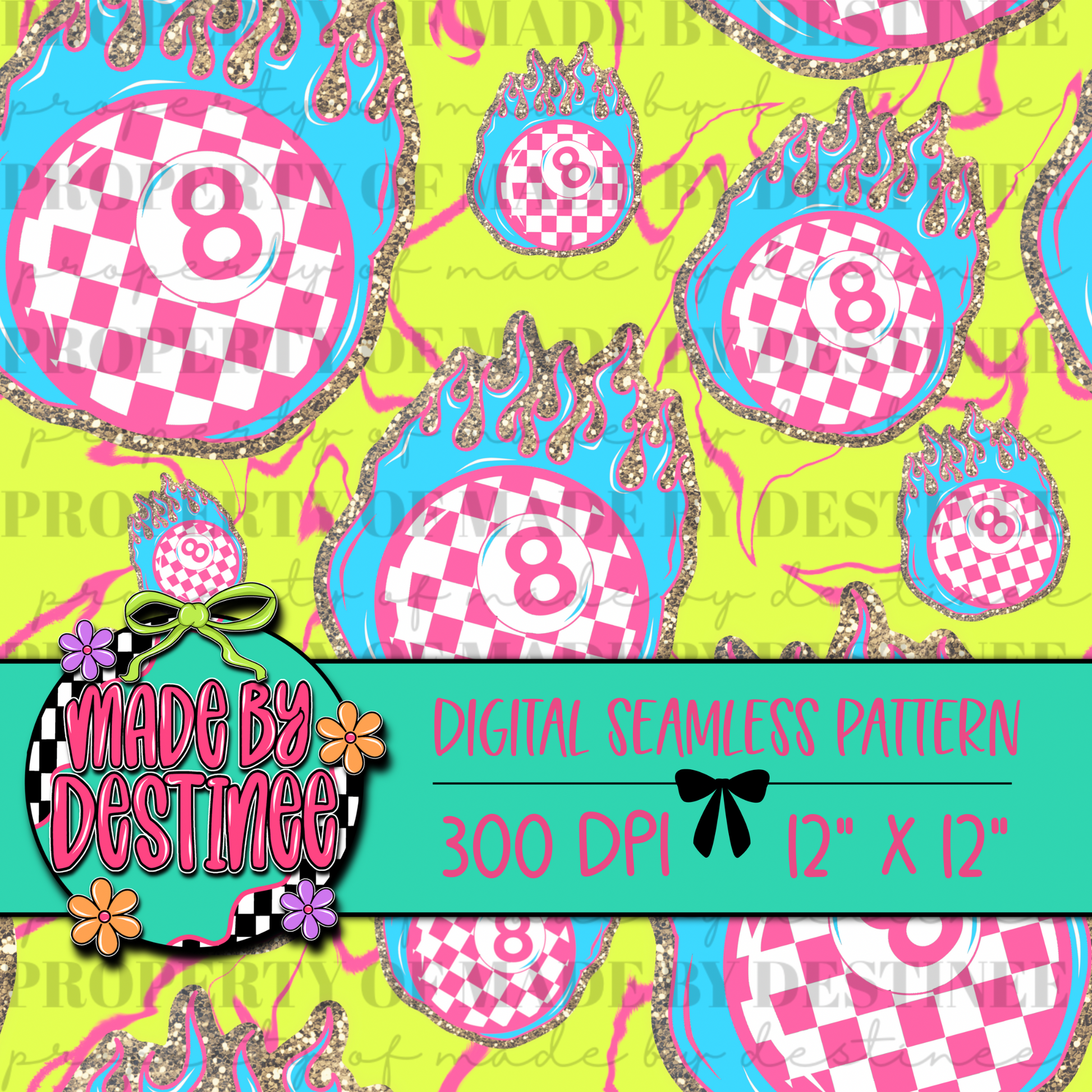 Flaming Checkered 8 Ball Seamless PNG