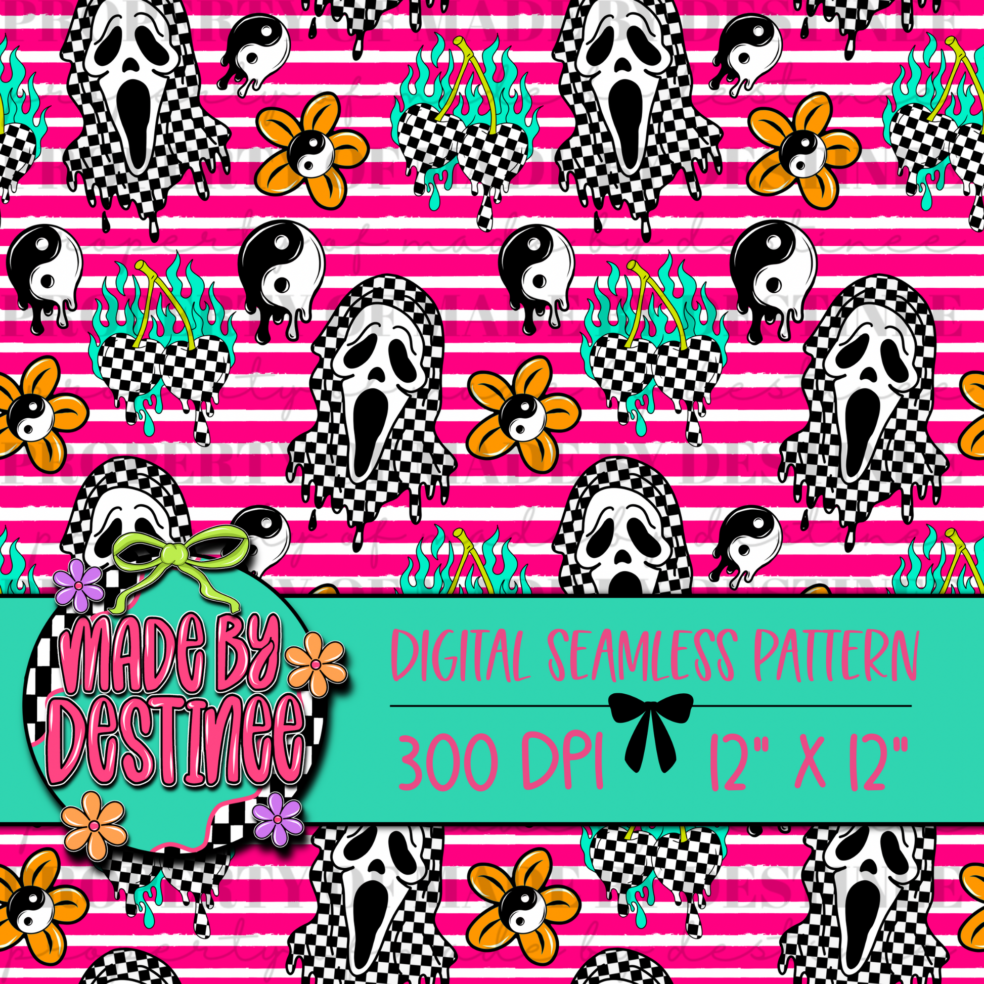 Checkerboard Ghost & Y2K Mix Seamless PNG