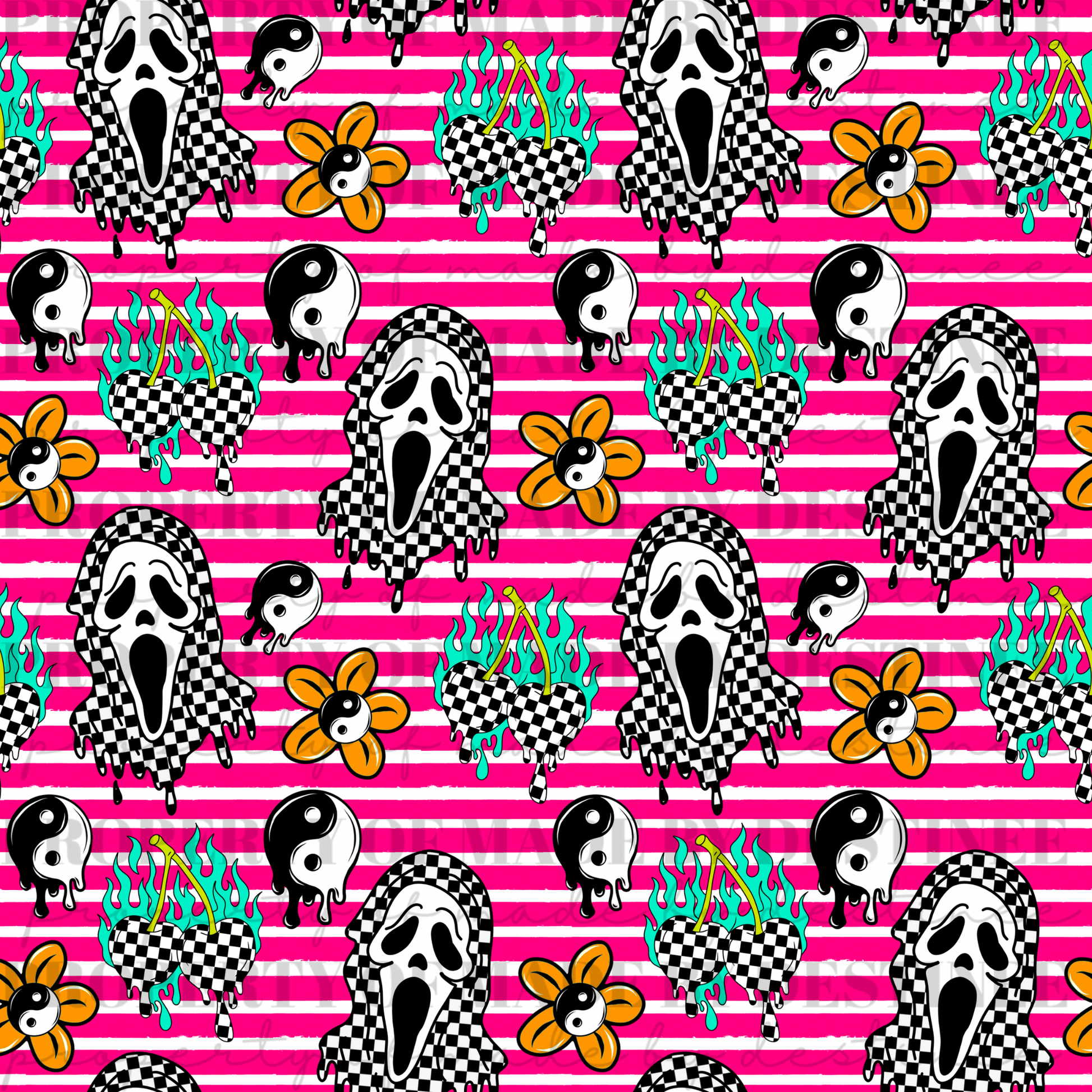 Checkerboard Ghost & Y2K Mix Seamless PNG