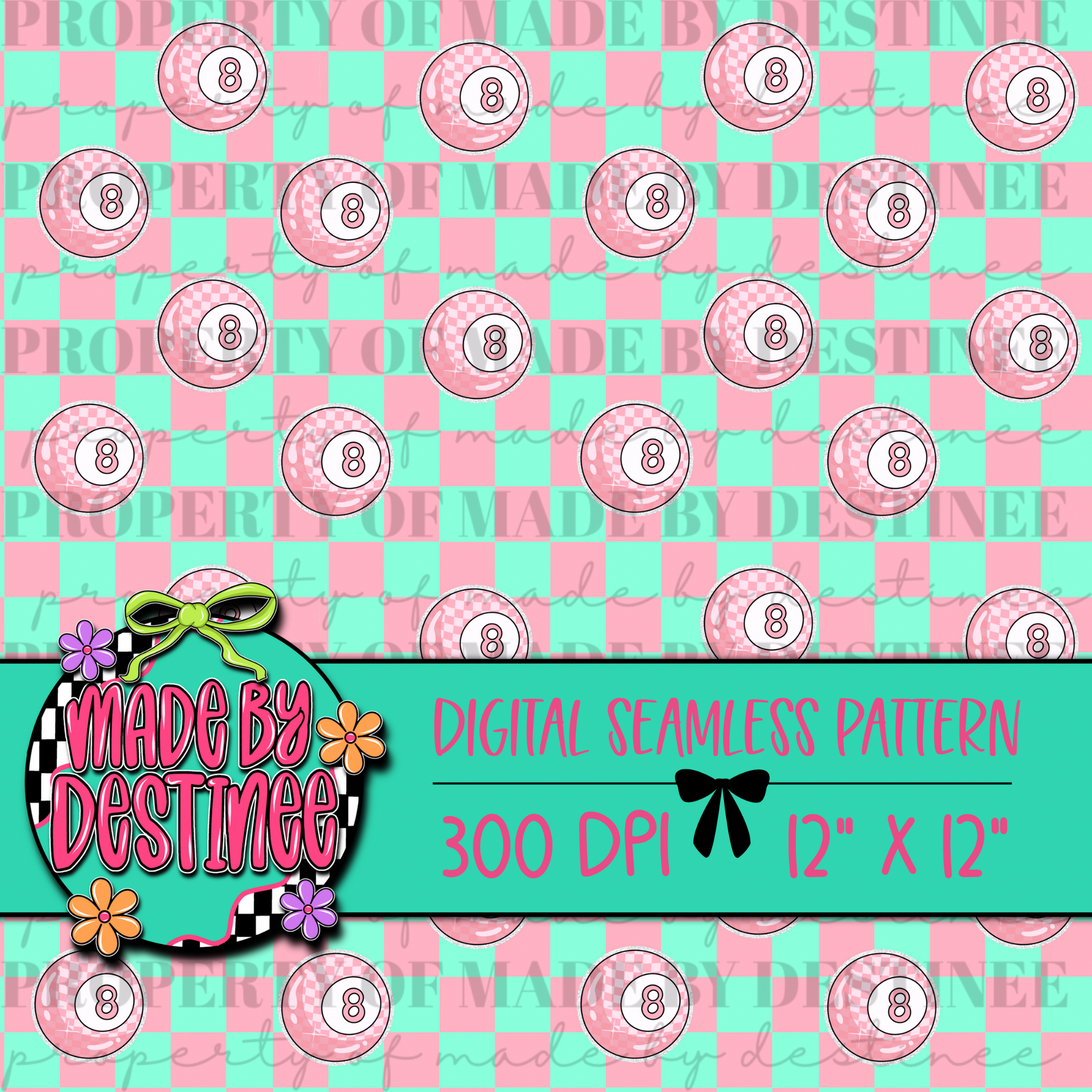 Pink Checkered 8 Ball Seamless PNG